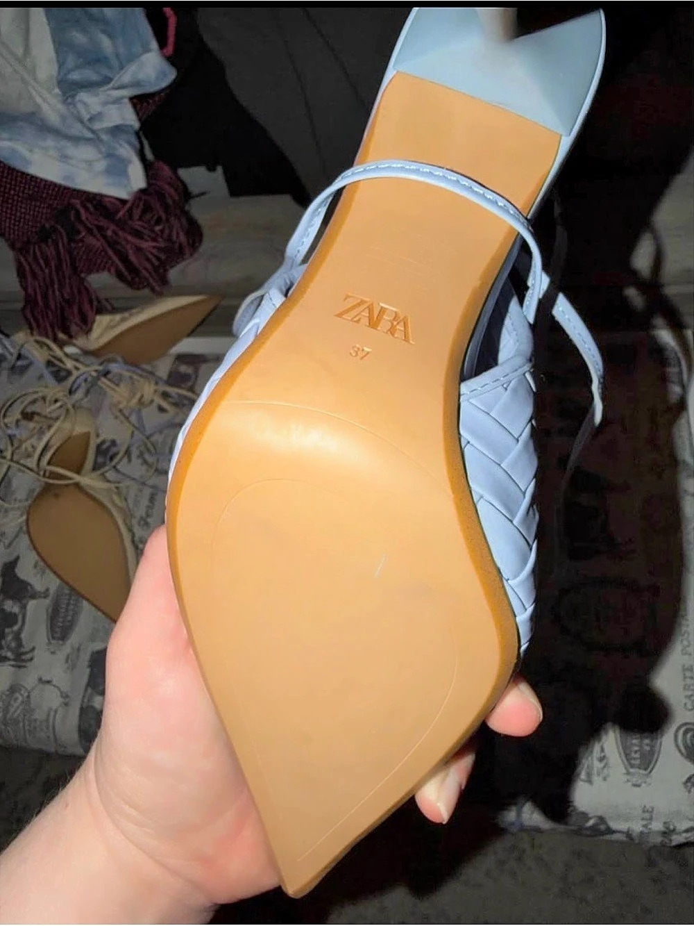 ZARA Pointed Toe Woven Heels in blue Like New EU size 37 - Picture 2 of 2